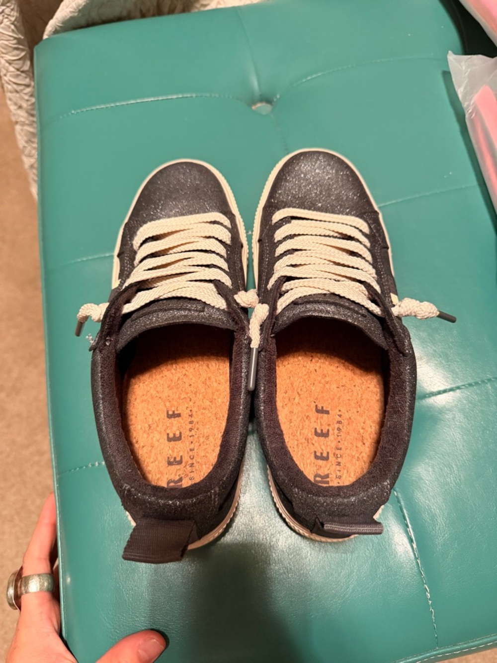 Reef Black Glitter Sneakers with Cream Laces - Picture 2 of 5